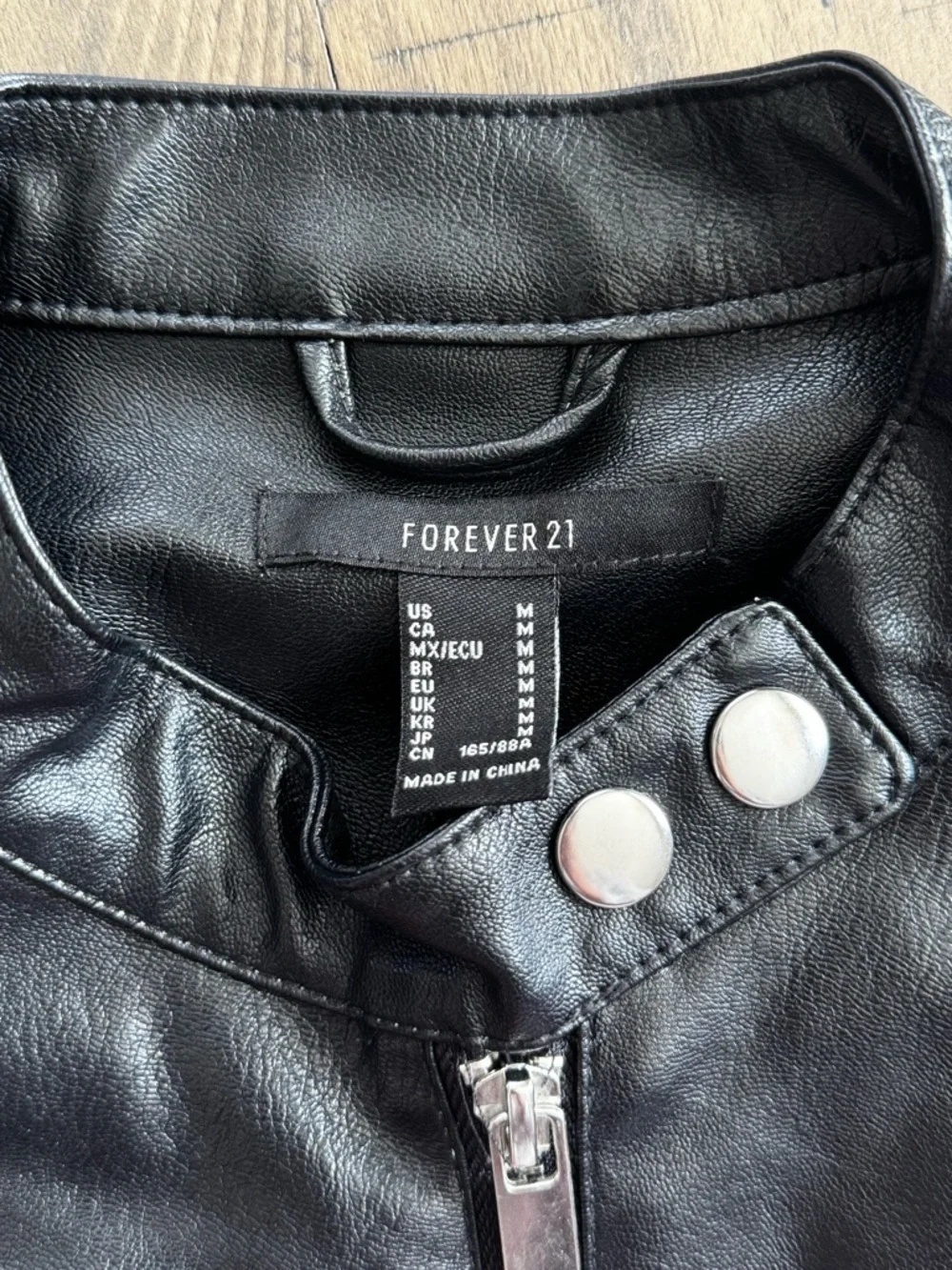 Forever 21 Black, Red & White Leather-Style Racing Jacket